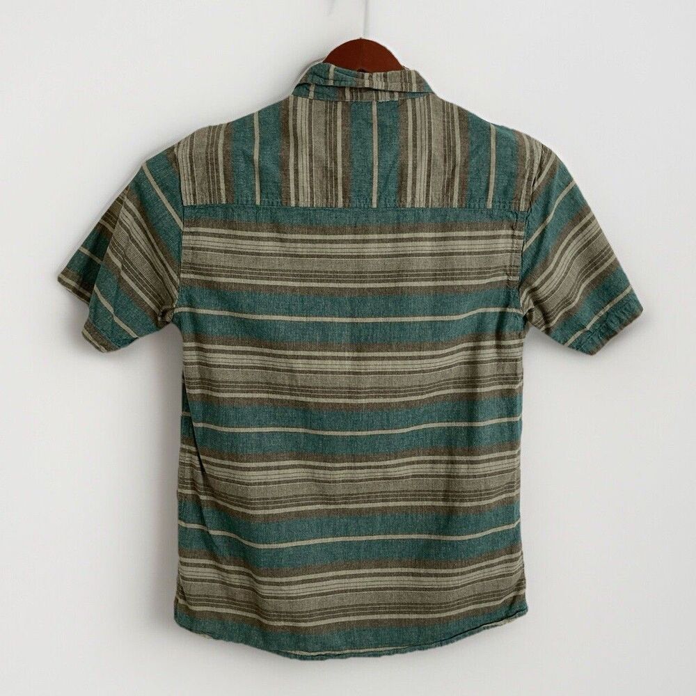 HippyTree Shirt Mens M Green Gray Stripe Pocket Short Sleeve Cotton Gorpcore Tee - Picture 2 of 8
